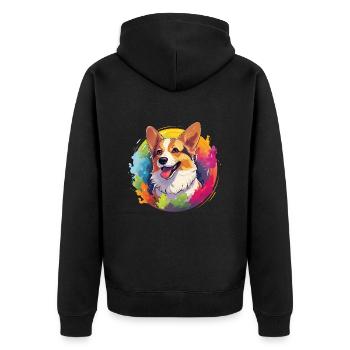Corgi sur aquarelles colorées - Veste à capuche bio Premium Unisexe - noir - Dos - Nico (187cm)