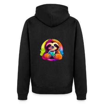 Cute sloth drinking coffee - Unisex Premium Organic Zip Hoodie - black - Back - Nico (187cm)