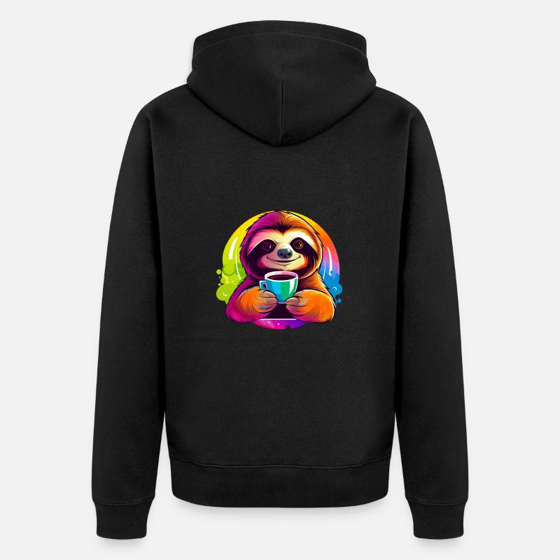 Mignon paresseux buvant du café - Veste à capuche bio Premium Unisexe - noir