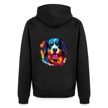 Berner Sennenhund in Regenbogenfarben - Unisex Premium Bio Zip Hoodie - Schwarz - Hinten - Nico (187cm)