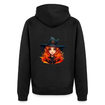 Hübsche Hexe mit roten Haaren wie Feuer - Unisex Premium Bio Zip Hoodie - Schwarz - Hinten - Nico (187cm)