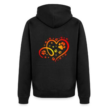 Herz mit Pfötchen und Sternen - Unisex Premium Bio Zip Hoodie - Schwarz - Hinten - Nico (187cm)