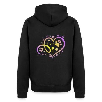 Herz mit Pfötchen und Sternen - Unisex Premium Bio Zip Hoodie - Schwarz - Hinten - Nico (187cm)