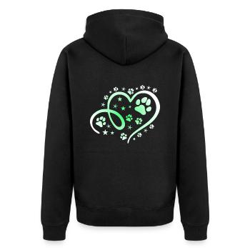 Herz mit Pfötchen und Sternen - Unisex Premium Bio Zip Hoodie - Schwarz - Hinten - Nico (187cm)
