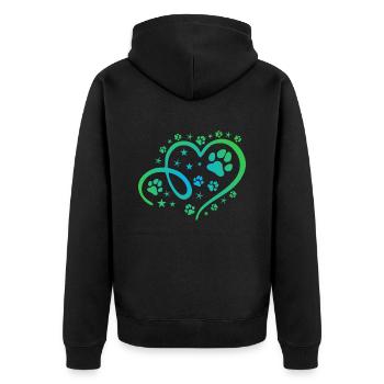 Herz mit Pfötchen und Sternen - Unisex Premium Bio Zip Hoodie - Schwarz - Hinten - Nico (187cm)