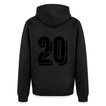 20 Zahl Trikot - Unisex Premium Bio Zip Hoodie - Schwarz - Hinten - Nico (187cm)