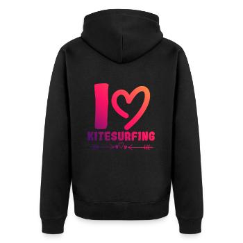 Ich liebe Kitesurfing - Unisex Premium Bio Zip Hoodie - Schwarz - Hinten - Nico (187cm)