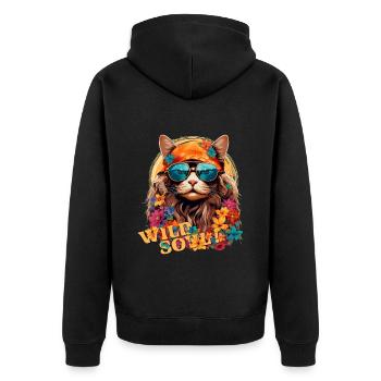 Hippie-Kätzchen mit Bandana und Alma Salvaje-Brille - Unisex Premium Bio Zip Hoodie - Schwarz - Hinten - Nico (187cm)