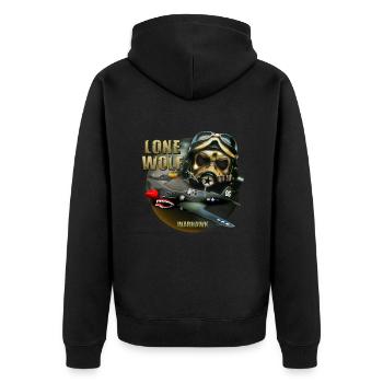 P40 Warhawk Einsamer Wolf - Unisex Premium Bio Zip Hoodie - Schwarz - Hinten - Nico (187cm)