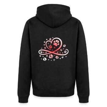 Herz mit Pfötchen und Sternen - Unisex Premium Bio Zip Hoodie - Schwarz - Hinten - Nico (187cm)