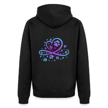 Herz mit Pfötchen und Sternen - Unisex Premium Bio Zip Hoodie - Schwarz - Hinten - Nico (187cm)