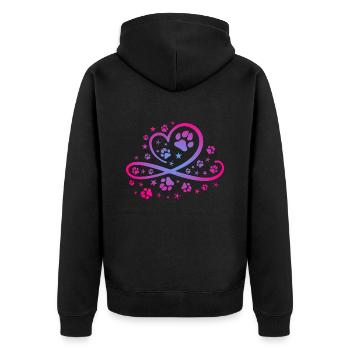 Herz mit Pfötchen und Sternen - Unisex Premium Bio Zip Hoodie - Schwarz - Hinten - Nico (187cm)