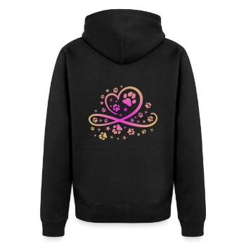Herz mit Pfötchen und Sternen - Unisex Premium Bio Zip Hoodie - Schwarz - Hinten - Nico (187cm)