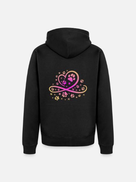 Herz mit Pfötchen und Sternen - Unisex Premium Bio Zip Hoodie - Schwarz