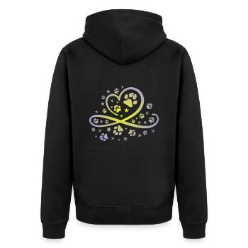 Herz mit Pfötchen und Sternen - Unisex Premium Bio Zip Hoodie - Schwarz - Hinten - Nico (187cm)