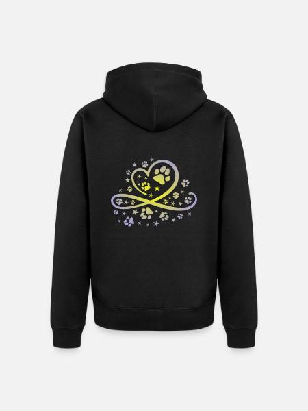 Herz mit Pfötchen und Sternen - Unisex Premium Bio Zip Hoodie - Schwarz