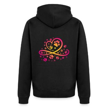 Herz mit Pfötchen und Sternen - Unisex Premium Bio Zip Hoodie - Schwarz - Hinten - Nico (187cm)
