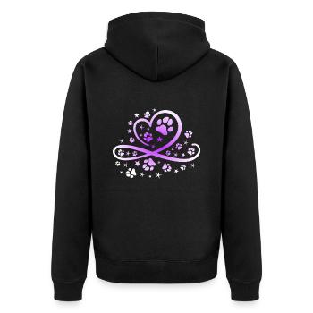 Herz mit Pfötchen und Sternen - Unisex Premium Bio Zip Hoodie - Schwarz - Hinten - Nico (187cm)