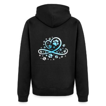 Herz mit Pfötchen und Sternen - Unisex Premium Bio Zip Hoodie - Schwarz - Hinten - Nico (187cm)