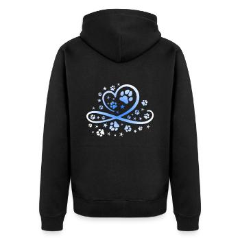 Herz mit Pfötchen und Sternen - Unisex Premium Bio Zip Hoodie - Schwarz - Hinten - Nico (187cm)
