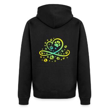 Herz mit Pfötchen und Sternen - Unisex Premium Bio Zip Hoodie - Schwarz - Hinten - Nico (187cm)
