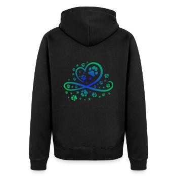 Herz mit Pfötchen und Sternen - Unisex Premium Bio Zip Hoodie - Schwarz - Hinten - Nico (187cm)