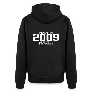 Vintage 2009 Retro Jubiläumsgeschenk - Unisex Premium Bio Zip Hoodie - Schwarz - Hinten - Nico (187cm)