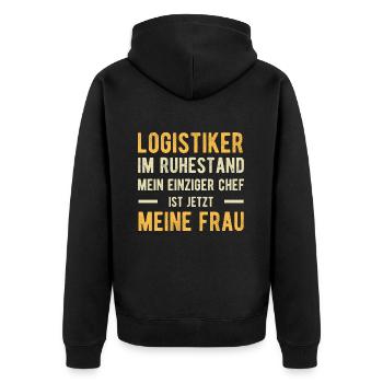 Logistiker Spruch Verheiratet - Unisex Premium Bio Zip Hoodie - Schwarz - Hinten - Nico (187cm)