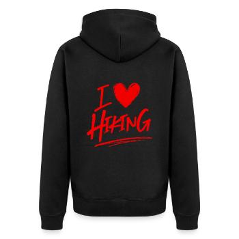 Ich liebe Hiking - Unisex Premium Bio Zip Hoodie - Schwarz - Hinten - Nico (187cm)
