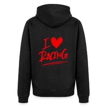 Ich liebe Rennen - Unisex Premium Bio Zip Hoodie - Schwarz - Hinten - Nico (187cm)