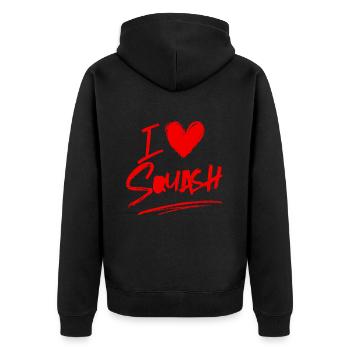 Ich liebe Squash - Unisex Premium Bio Zip Hoodie - Schwarz - Hinten - Nico (187cm)