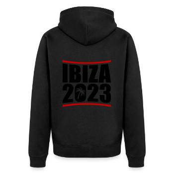 Ibiza 2023 - Unisex Premium Bio Zip Hoodie - Schwarz - Hinten - Nico (187cm)