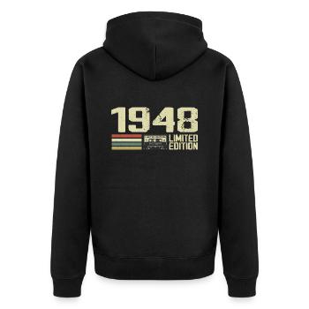 Né en 1948 - Vintage 1948 - 76e Anniversaire Rétro - Veste à capuche bio Premium Unisexe - noir - Dos - Nico (187cm)
