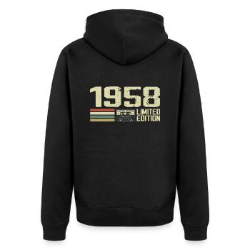 Geboren 1958 – Jahrgang 1958 – 66. Geburtstag Retro - Unisex Premium Bio Zip Hoodie - Schwarz - Hinten - Nico (187cm)