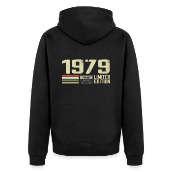 Born in 1979 - Vintage 1979 - 45th Anniversary Retro - Unisex Premium Organic Zip Hoodie - black - Back - Nico (187cm)