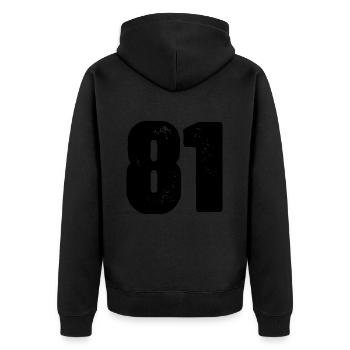 81 Zahl Trikot - Unisex Premium Bio Zip Hoodie - Schwarz - Hinten - Nico (187cm)