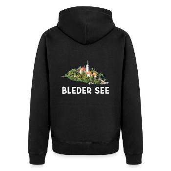 Bleder See - Unisex Premium Bio Zip Hoodie - Schwarz - Hinten - Nico (187cm)