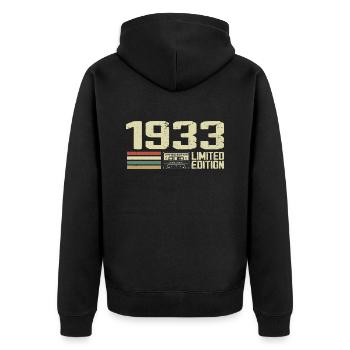 Né en 1933 - Vintage 1933 - 91e Anniversaire Rétro - Veste à capuche bio Premium Unisexe - noir - Dos - Nico (187cm)