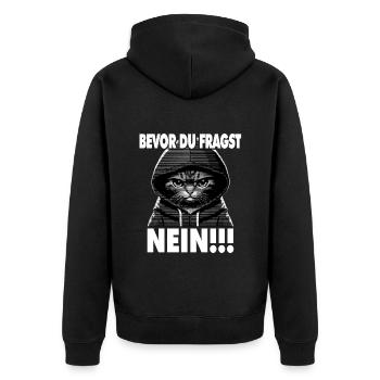 Spruch Lustig Katze Bevor du fragst NEIN! - Unisex Premium Bio Zip Hoodie - Schwarz - Hinten - Nico (187cm)