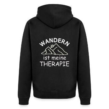Wandern Ist Meine Therapie Wanderin Wanderwomen - Unisex Premium Bio Zip Hoodie - Schwarz - Hinten - Nico (187cm)