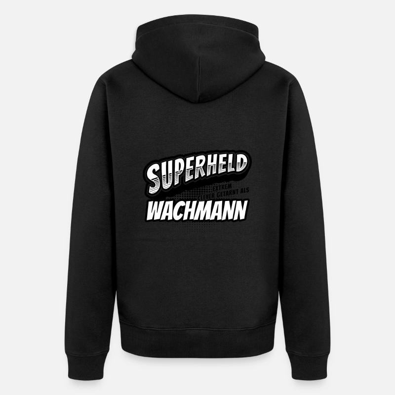 Superheld, clever getarnt als Wachmann - Unisex Premium Bio Zip Hoodie - Schwarz