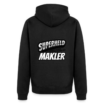Superheld, clever getarnt als Makler - Unisex Premium Bio Zip Hoodie - Schwarz - Hinten - Nico (187cm)