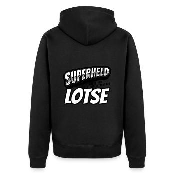 Superheld, clever getarnt als Lotse - Unisex Premium Bio Zip Hoodie - Schwarz - Hinten - Nico (187cm)