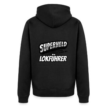 Superheld, clever getarnt als Lokführer - Unisex Premium Bio Zip Hoodie - Schwarz - Hinten - Nico (187cm)