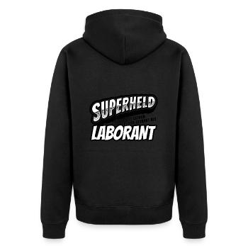 Superheld, clever getarnt als Laborant - Unisex Premium Bio Zip Hoodie - Schwarz - Hinten - Nico (187cm)