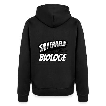 Superheld, clever getarnt als Biologe - Unisex Premium Bio Zip Hoodie - Schwarz - Hinten - Nico (187cm)