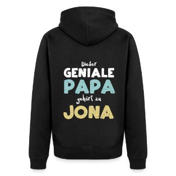 Dieser Geniale Papa Gehört Zu Jona - Unisex Premium Bio Zip Hoodie - Schwarz - Hinten - Nico (187cm)