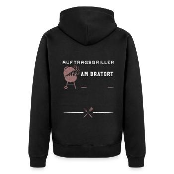 Auftragsgriller Am Bratort - BBQ - Unisex Premium Bio Zip Hoodie - Schwarz - Hinten - Nico (187cm)