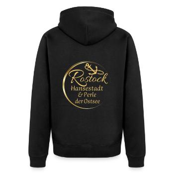 Rostock - Hansestadt & Perle der Ostsee - Unisex Premium Bio Zip Hoodie - Schwarz - Hinten - Nico (187cm)
