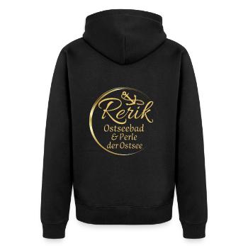 Rerik- Ostseebad & Perle der Ostsee - Unisex Premium Bio Zip Hoodie - Schwarz - Hinten - Nico (187cm)
